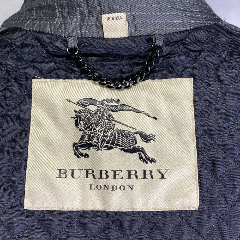 Burberry London Metallic Charcoal Crinkle Trench Coat Belted Double Breasted 180 - Picture 7 of 12